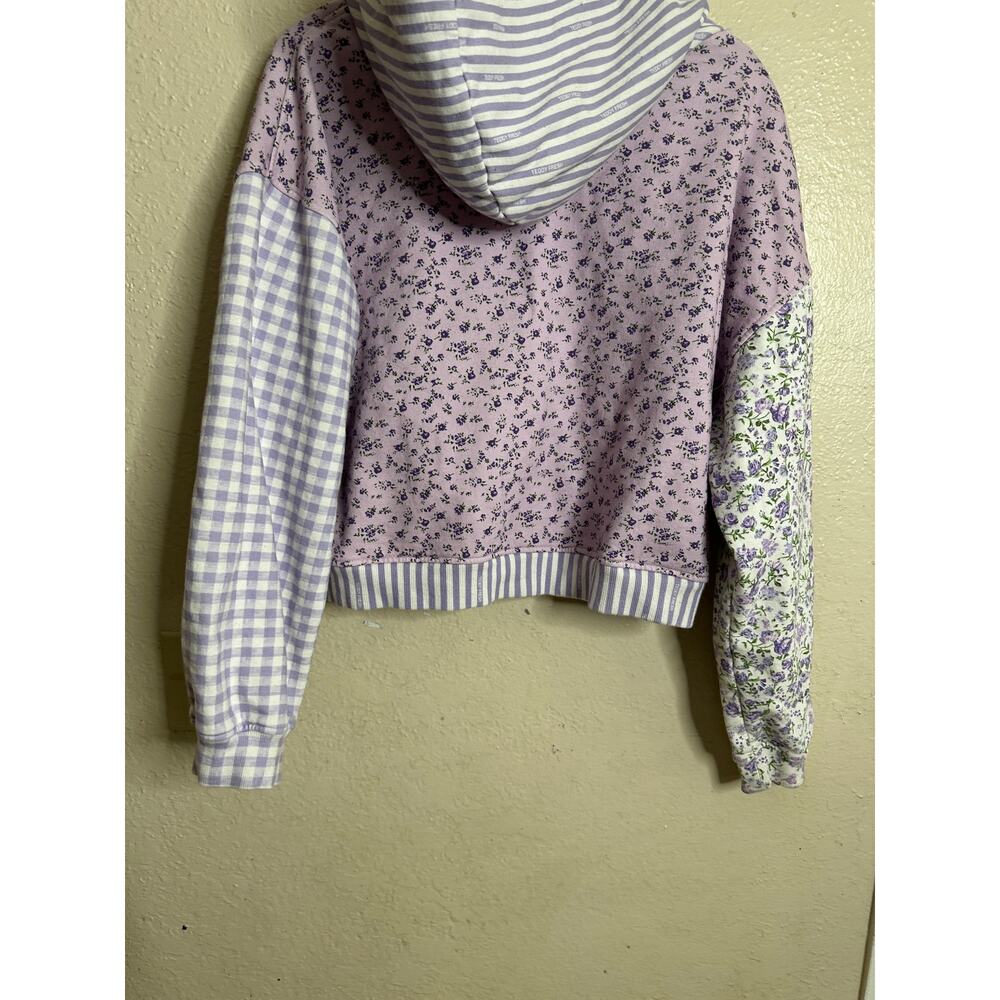 Teddy Fresh Lavender Patchwork Zip-Up Hoodie Womans 3XL Floral Gingham - Picture 10 of 12